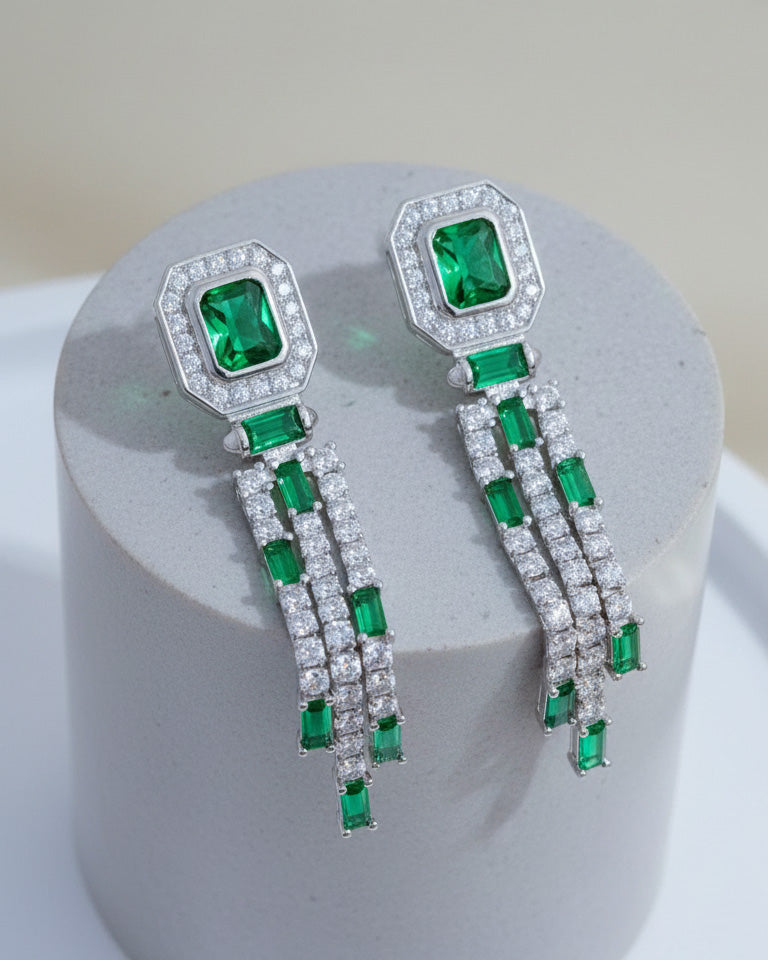 emerald and white CZ luxury earring.