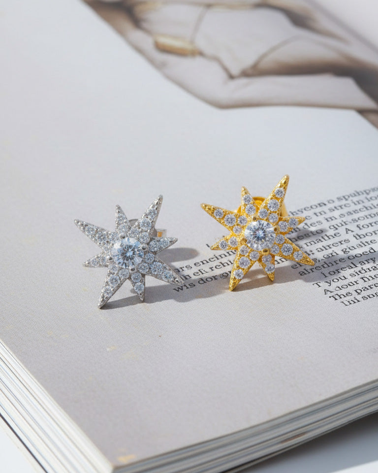 CZ star shape stud earring.