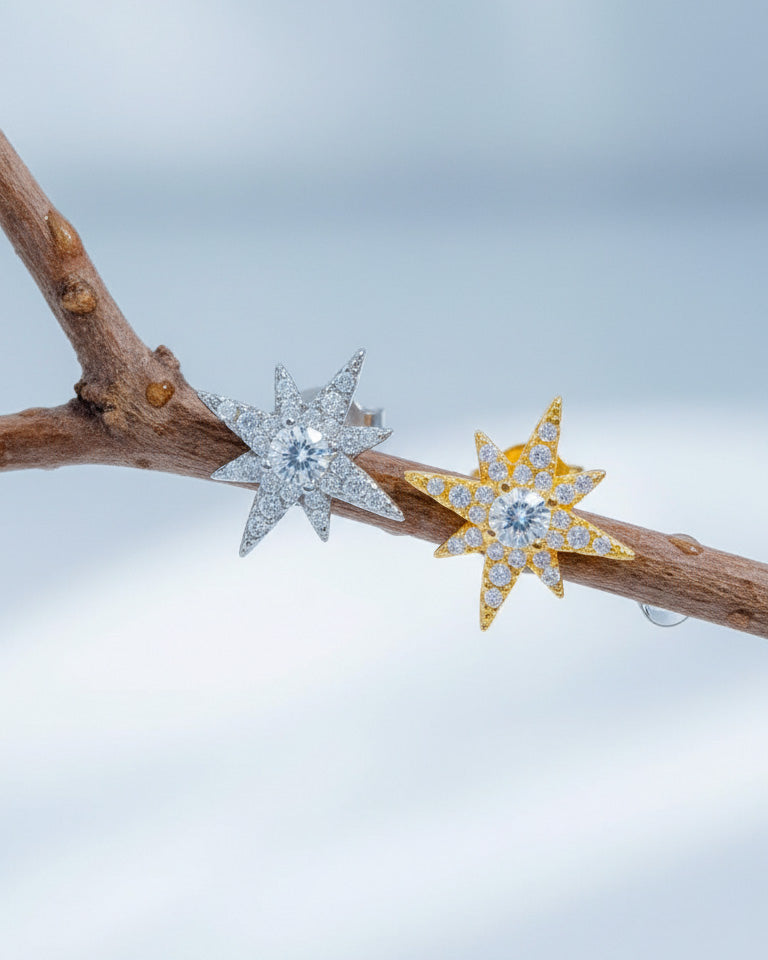 CZ star shape stud earring.