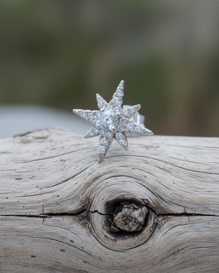 CZ star shape stud earring.