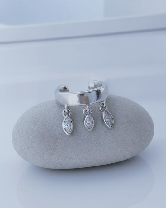 plain earcuff with dangling CZ marquise shapes in bezel setting.