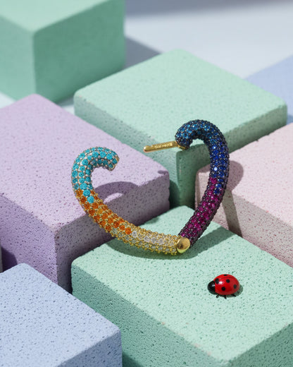 multi color heart shape hoop earring.