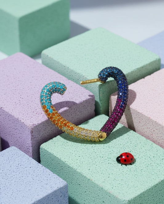 multi color heart shape hoop earring.