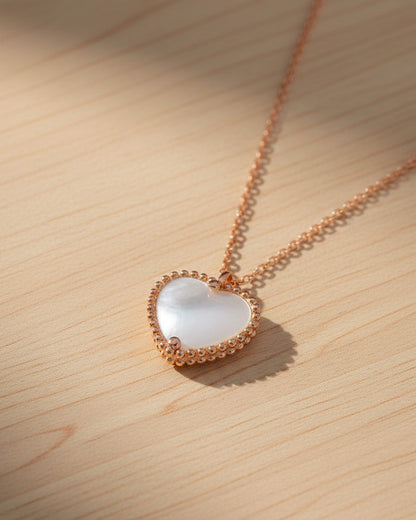 heart rosegold mother of pear and agate stones necklace.