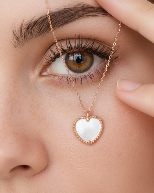 heart rosegold mother of pear and agate stones necklace.