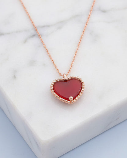 heart rosegold mother of pear and agate stones necklace.