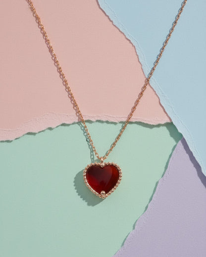heart rosegold mother of pear and agate stones necklace.