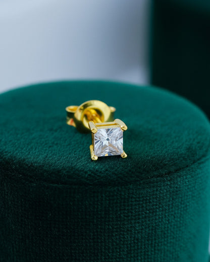 CZ princess cut stud earring.