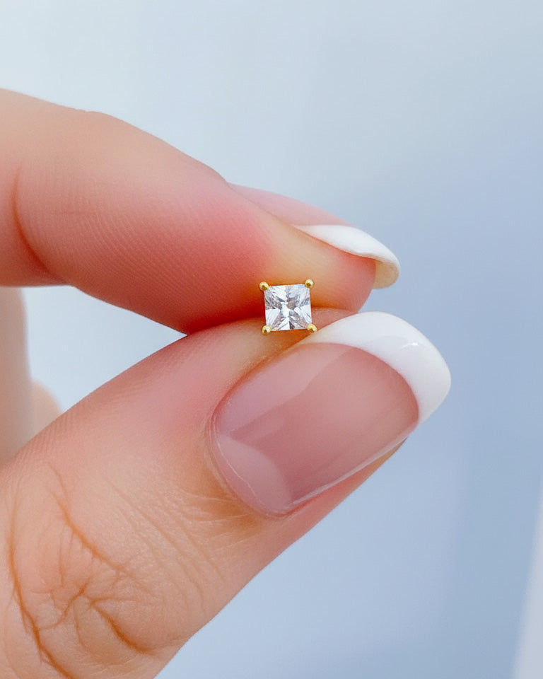 CZ princess cut stud earring.