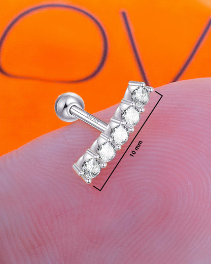 one size round CZ stones in a curved line ballback piercing earring.