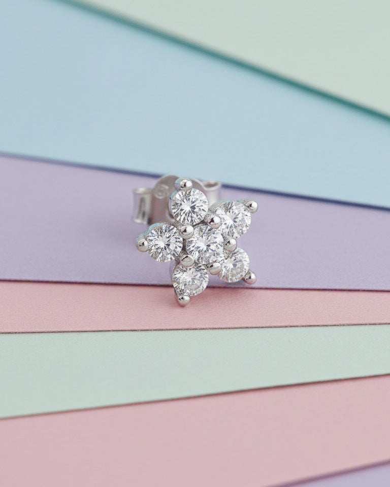 7mm round cluster flower shape stud earring.