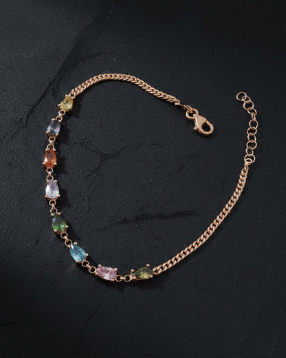 colored CZ pear shapes curb chain rosegold bracelet.