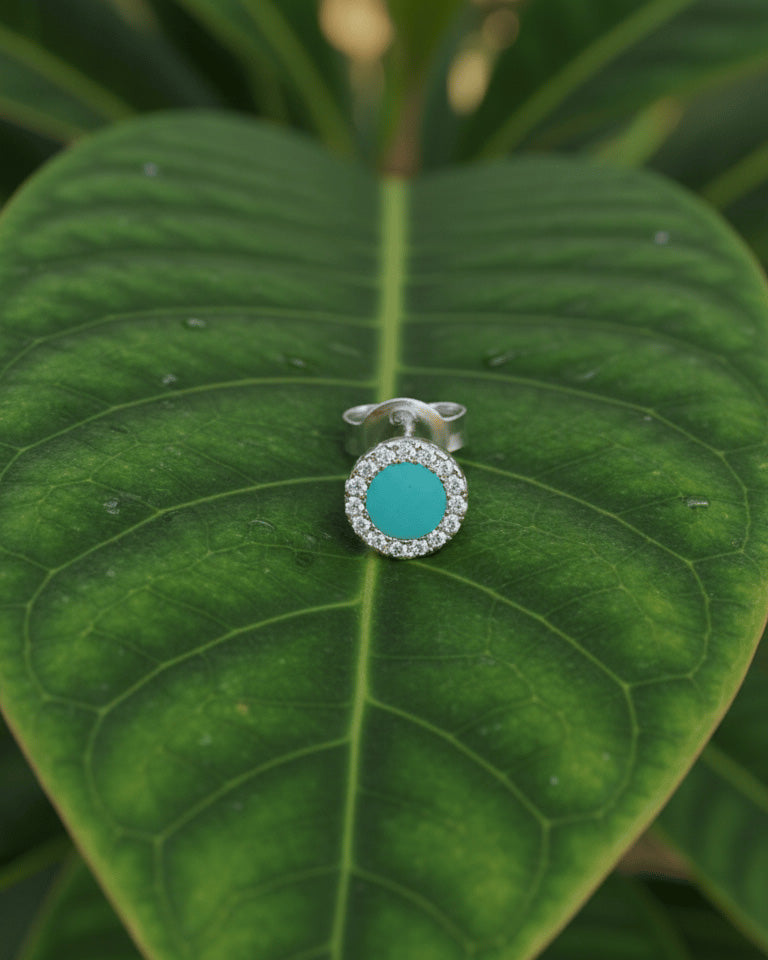 6mm flat stones in halo setting stud earrings.