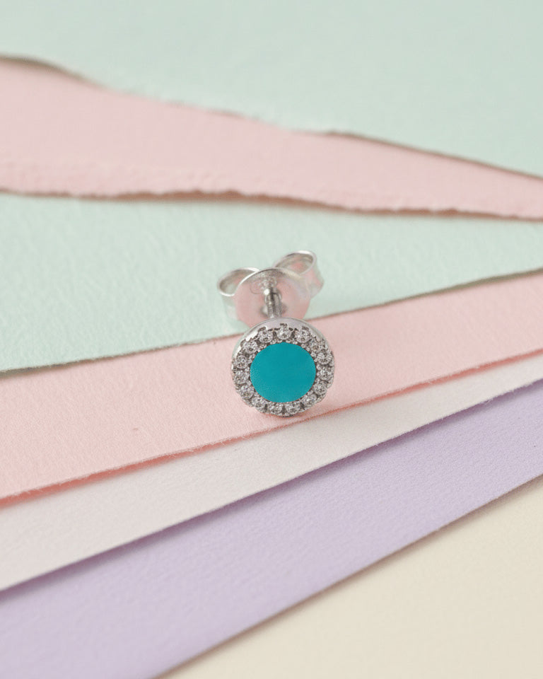 6mm flat stones in halo setting stud earrings.