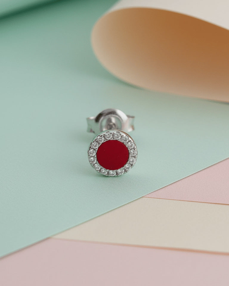 6mm flat stones in halo setting stud earrings.