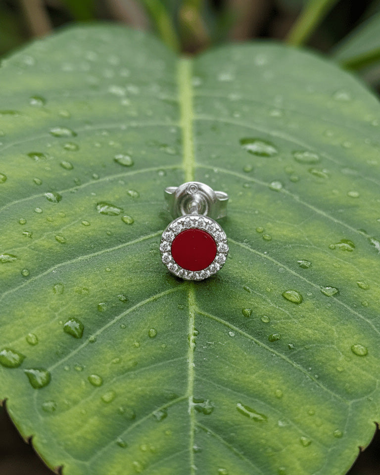 6mm flat stones in halo setting stud earrings.