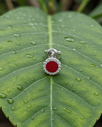 6mm flat stones in halo setting stud earrings.