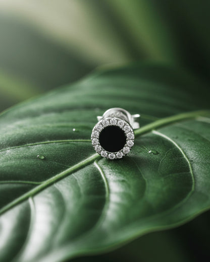 6mm flat stones in halo setting stud earrings.