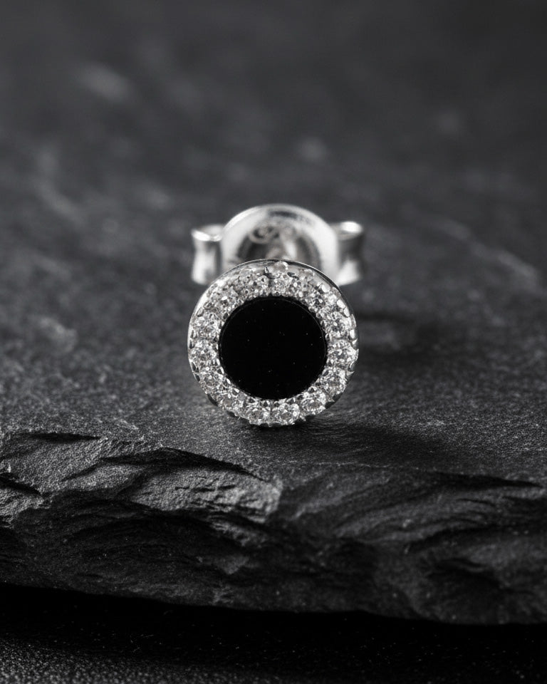 6mm flat stones in halo setting stud earrings.
