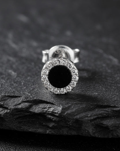 6mm flat stones in halo setting stud earrings.