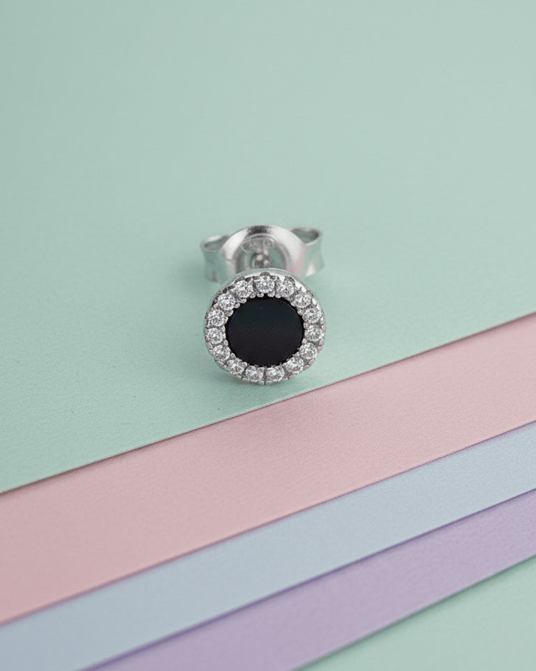6mm flat stones in halo setting stud earrings.