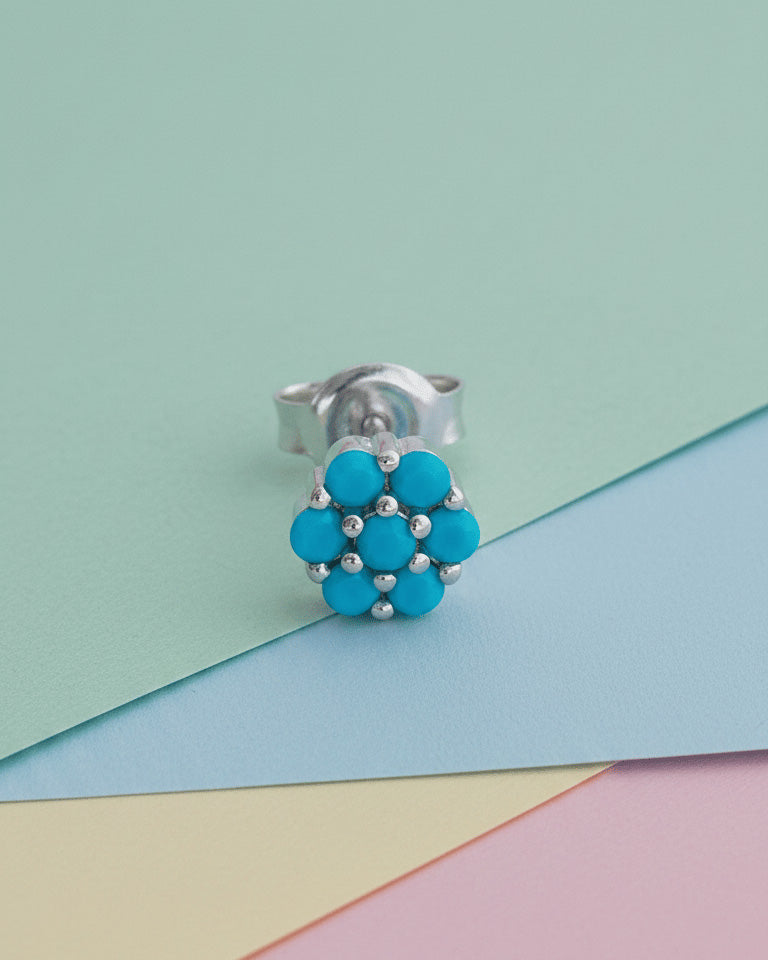6mm round cluster of turquoise stones stud earring.