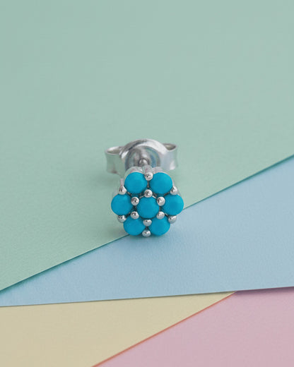 6mm round cluster of turquoise stones stud earring.