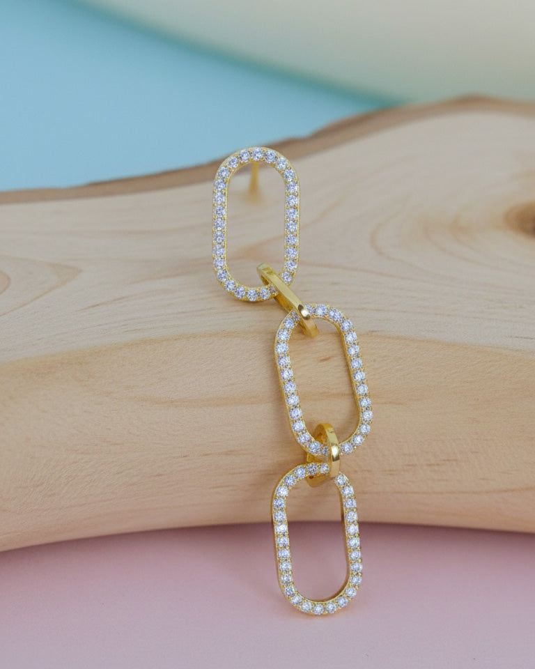 CZ rectangular links dangling earring.