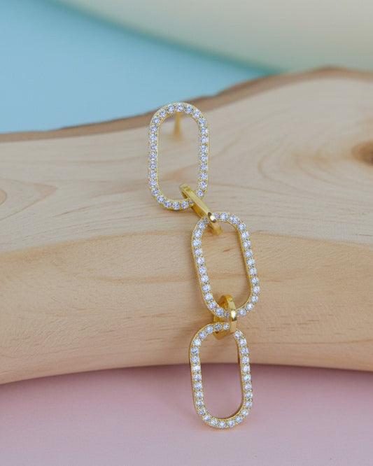 CZ rectangular links dangling earring.