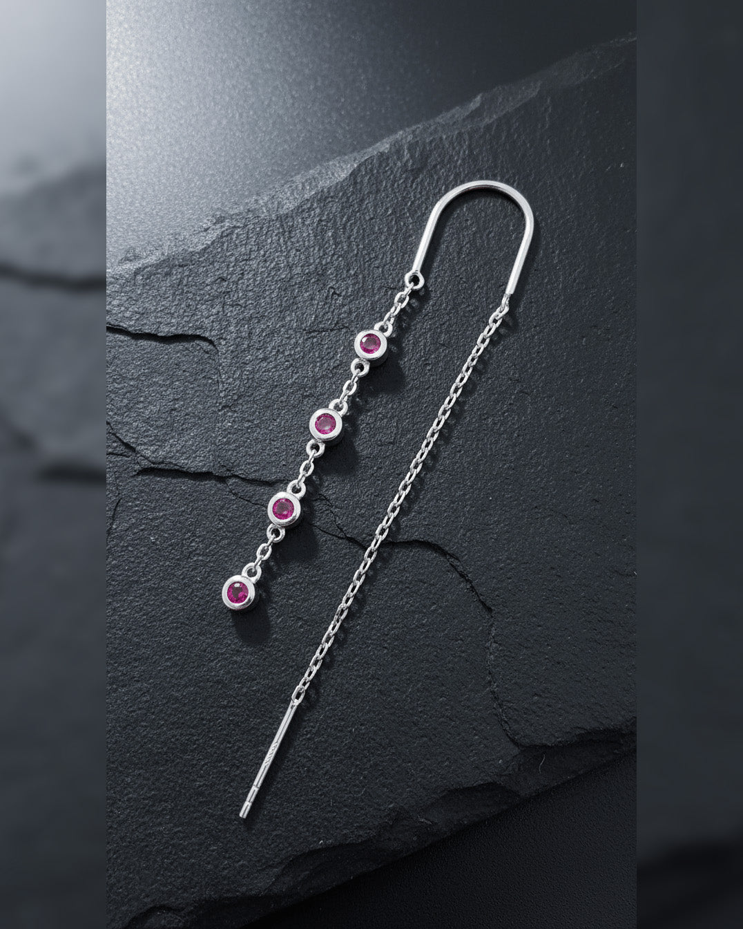 colored CZ bezel setting threader earrings.
