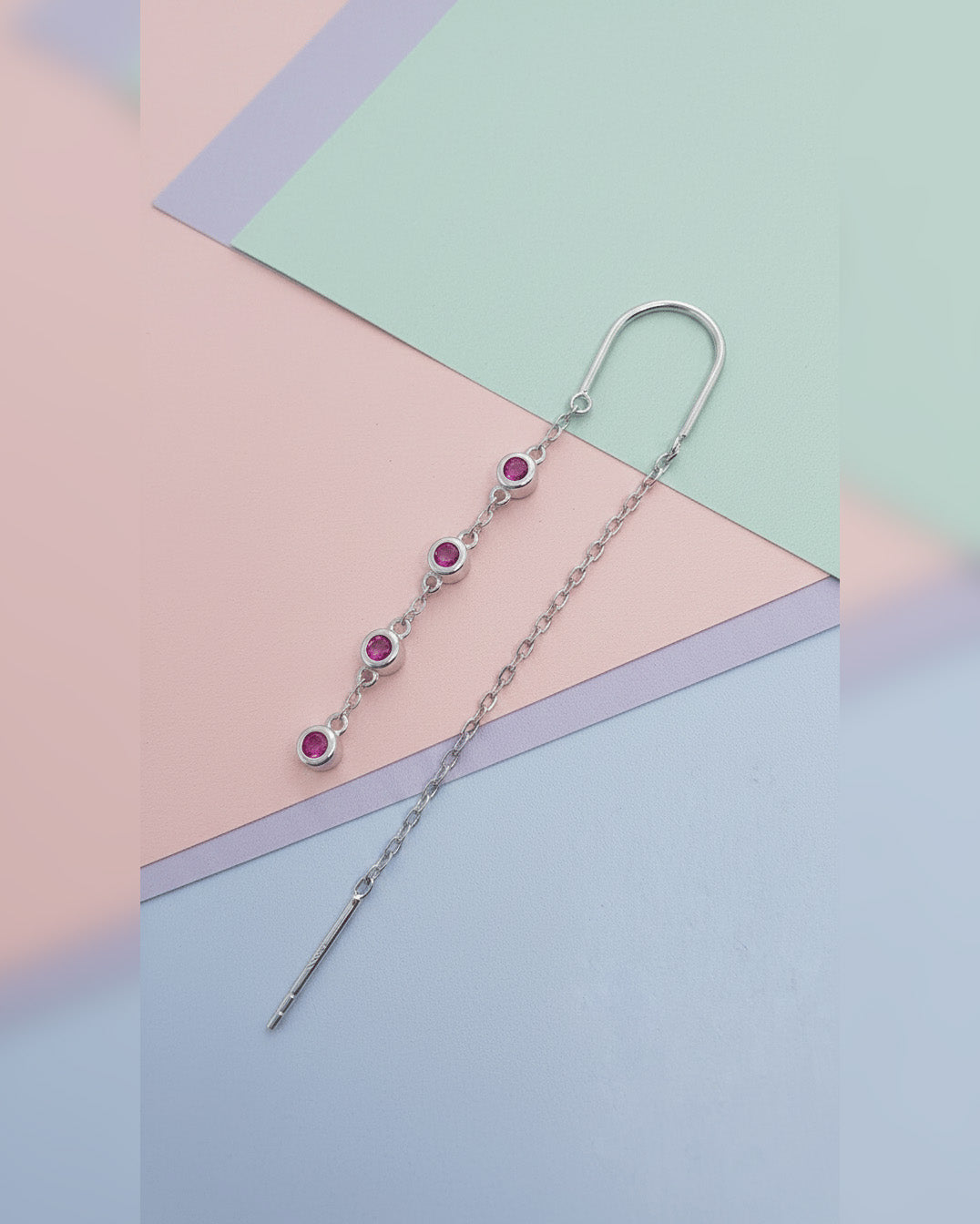 colored CZ bezel setting threader earrings.