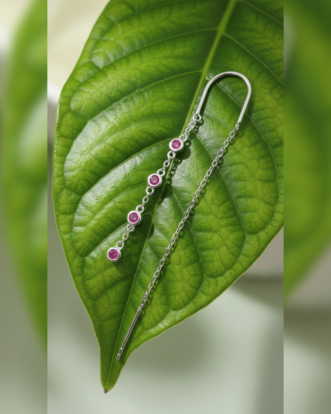 colored CZ bezel setting threader earrings.