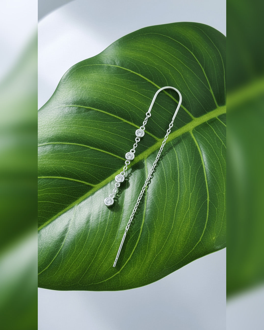 colored CZ bezel setting threader earrings.
