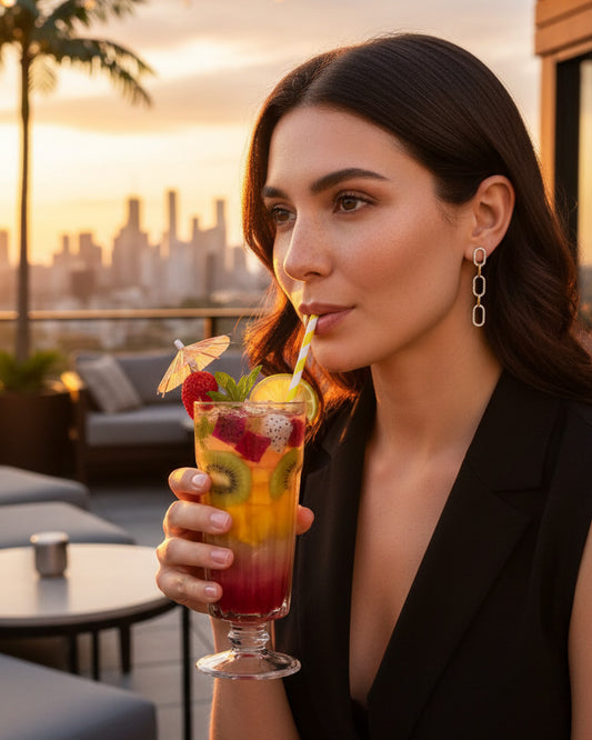 CZ rectangular links dangling earring.