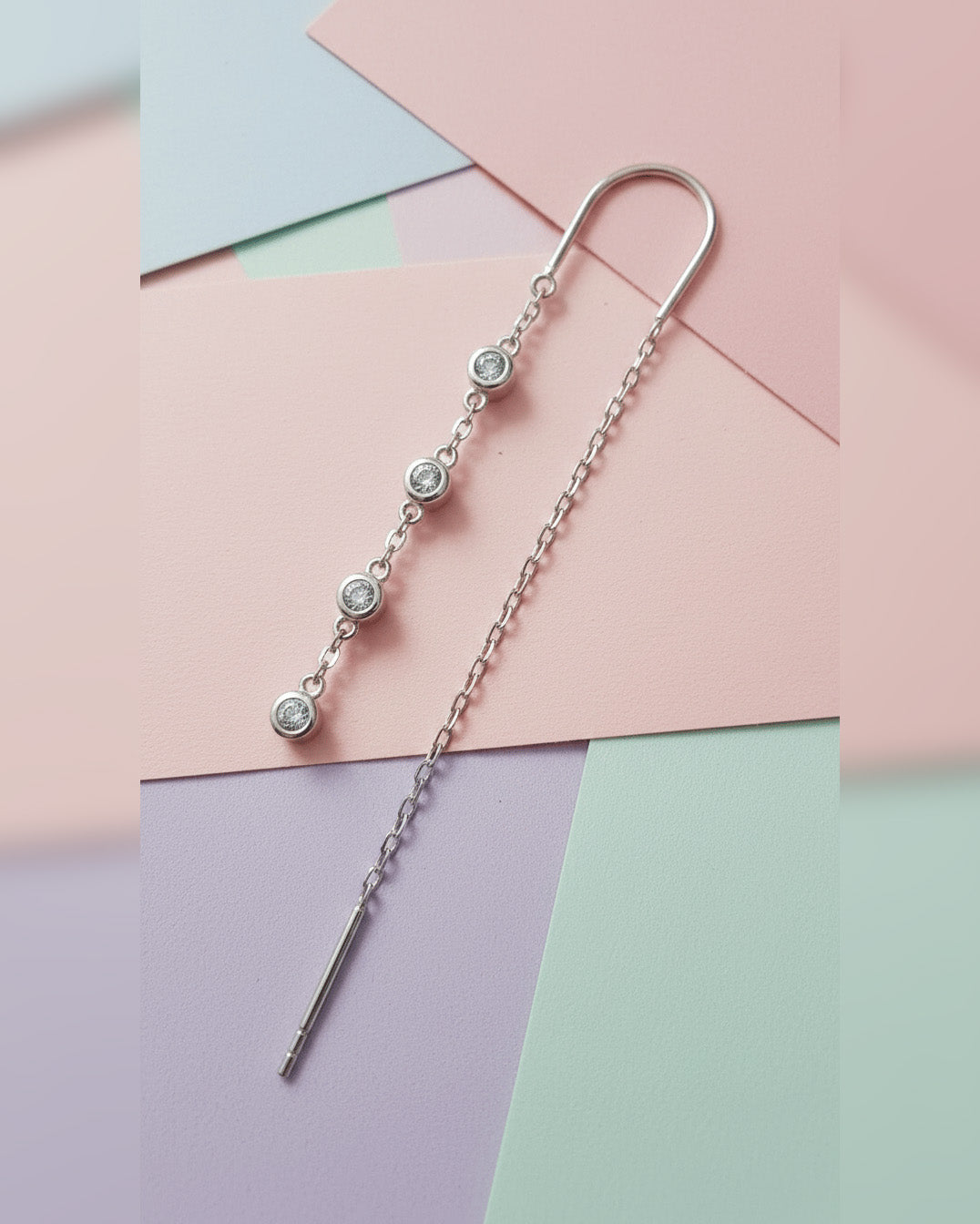 colored CZ bezel setting threader earrings.