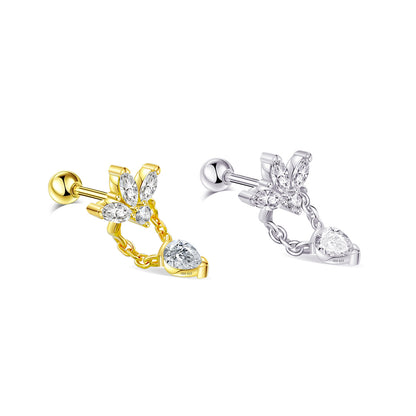 Lotus shape with dangling pear shape stone ballback piercing earring.