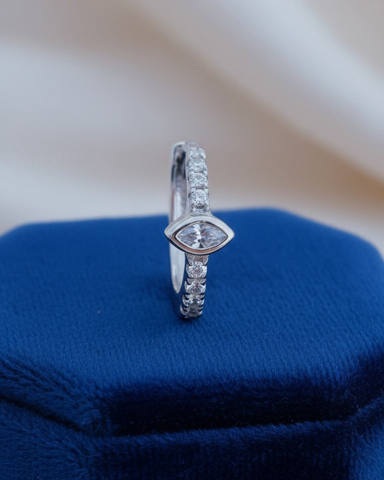9mm CZ huggie hoop with a horizontal marquise stone.