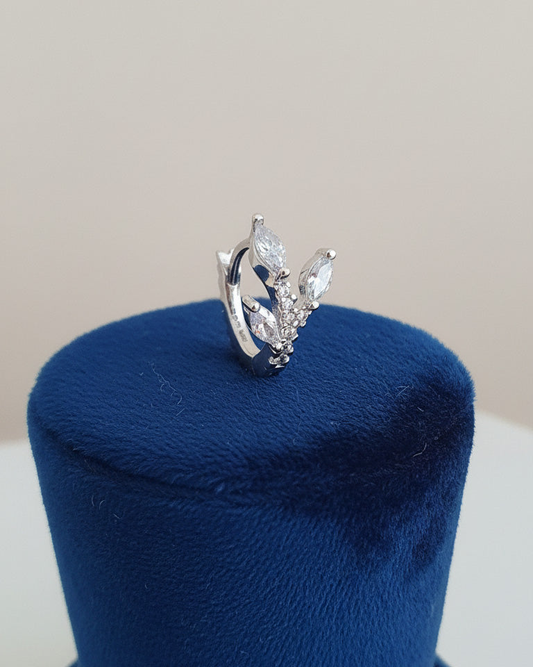 8mm feather shape marquise and round CZ huggie hoop.