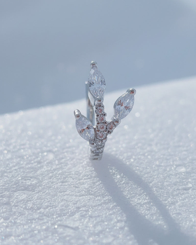 8mm feather shape marquise and round CZ huggie hoop.