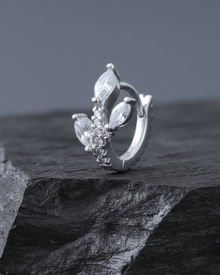 8mm feather shape marquise and round CZ huggie hoop.