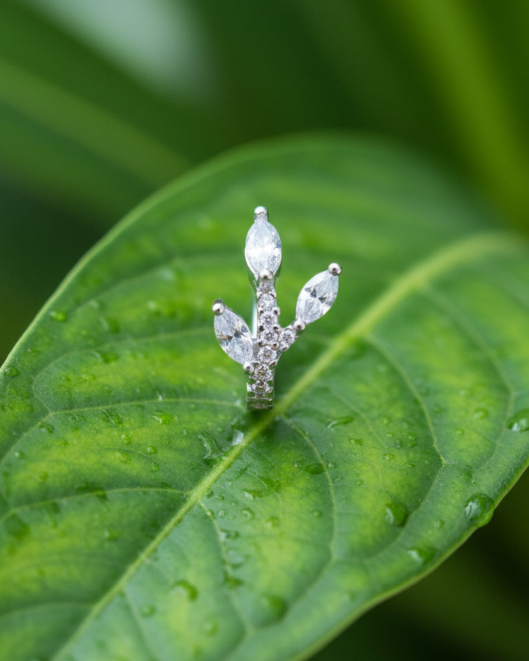8mm feather shape marquise and round CZ huggie hoop.