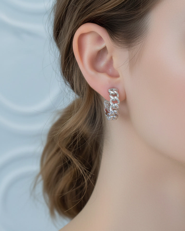 curb chain plain hoops earrings.