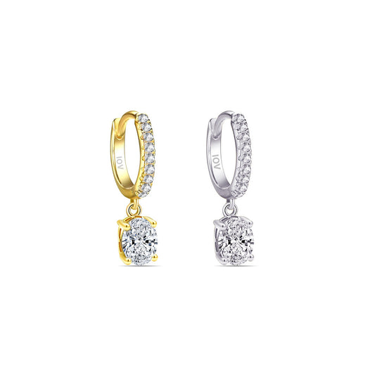 oval stone dangling huggie hoop earring.