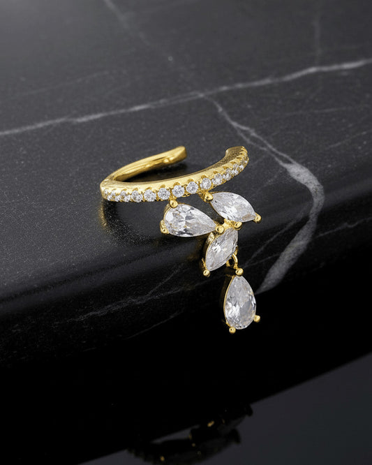 One line CZ with marquise and pear stones earcuff.