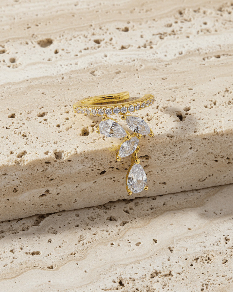 One line CZ with marquise and pear stones earcuff.