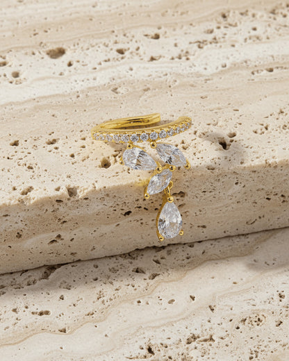 One line CZ with marquise and pear stones earcuff.