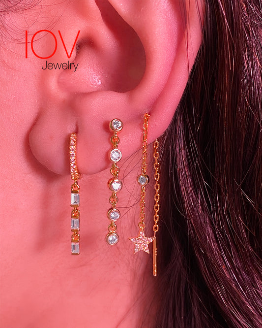 Baguette dangling chain hoops.