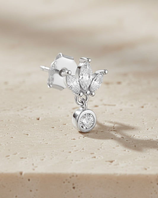 Sterling Silver Marquise Cluster & Bezel CZ Drop Stud earring.