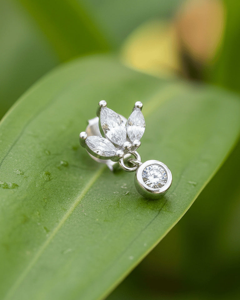 Sterling Silver Marquise Cluster & Bezel CZ Drop Stud earring.
