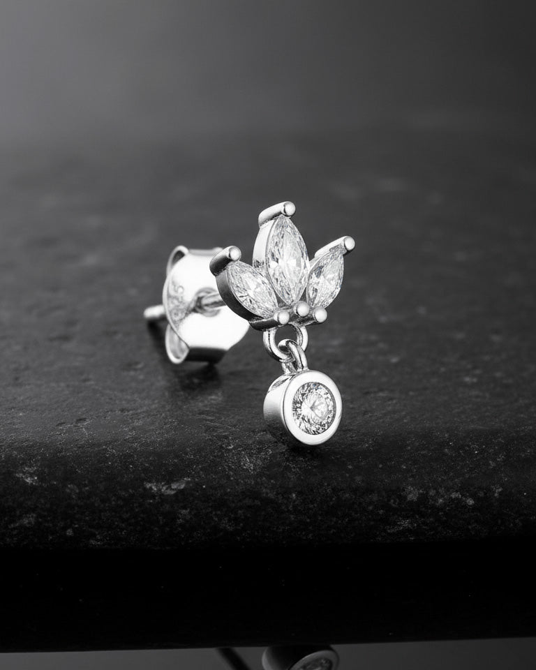 Sterling Silver Marquise Cluster & Bezel CZ Drop Stud earring.
